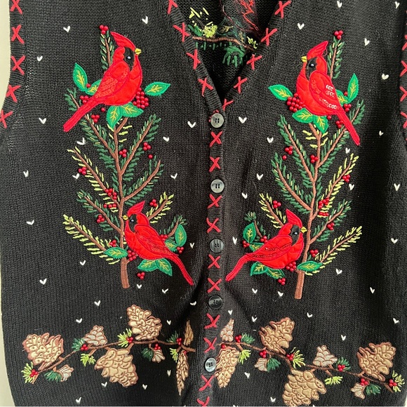Vintage Bobbie Brooks Christmas Sweater Vest Embroidered Cardinals Holiday 2X - Picture 3 of 10